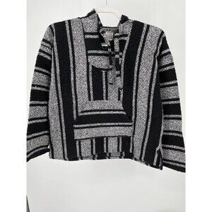 Art Maz Striped Woven Eco-Friendly Pullover Hoodie Rasta Size M Black & White